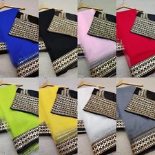 Women's Net Lace border Saree With Separate Blouse Piece