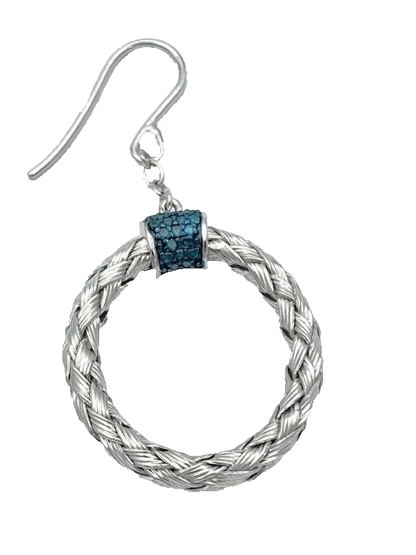 Rare Sterling Affinity 1/5 cttw Blue Diamond Woven Front Facing Hoop Earrings - Image 2 of 3