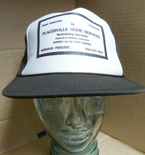 Vtg Placerville Home Services Norman Perusse Snapback Ad Trucker Hat -SHL17-2