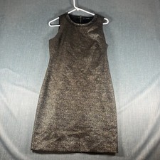 Tahari Womens Sheath Dress Gold Black Ellie Lorelai Sleeveless Size 6 Cotton