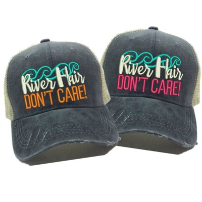 River Hair Don T Care Custom Embroidered Trucker Hat Distressed