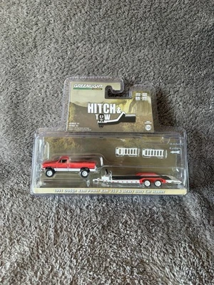 greenlight 1991 Dodge Ram Power Ram 250 - Red & White with Heavy Duty Car Hauler - image 1 of 4