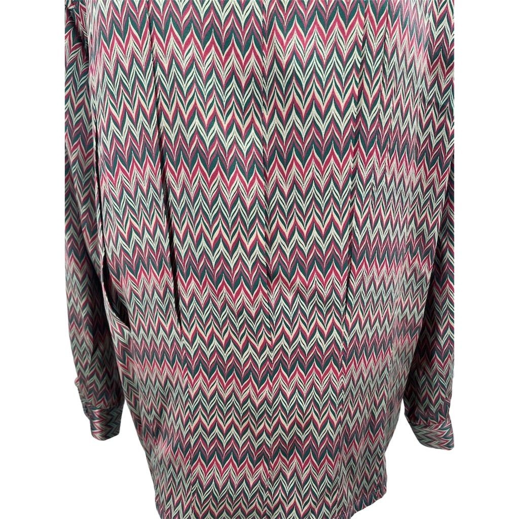 Ernst Strauss Womens Size 10 M Green Red Geometric Herringbone Silk Blouse