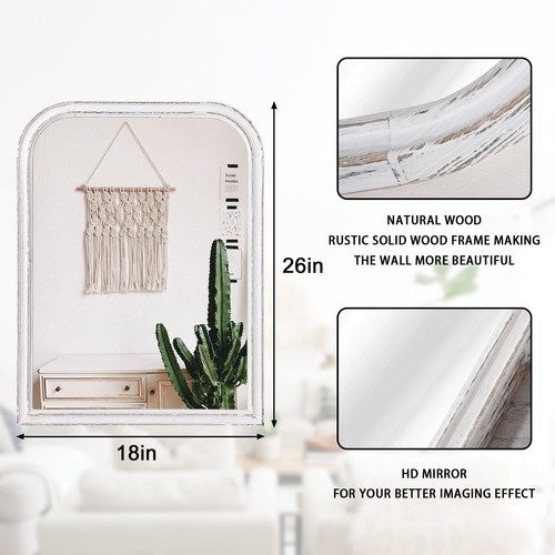 Farmhouse White Wood Framed Mirror for Wall 26 x 18 Inch Large Rounded Rectan... - Picture 7 of 7