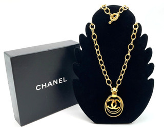 Collana originale CHANEL quad loop logo CC ciondolo oversize catena GD con scatola SE040010