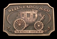 PH12175 GREAT VINTAGE 1973 WELLS FARGO CO OFFICIAL SOLID BRASS BELT BUCKLE