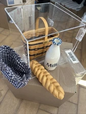 JW Longaberger Miniature Milk/Bread/w Basket '01 In Display Case Acrylic