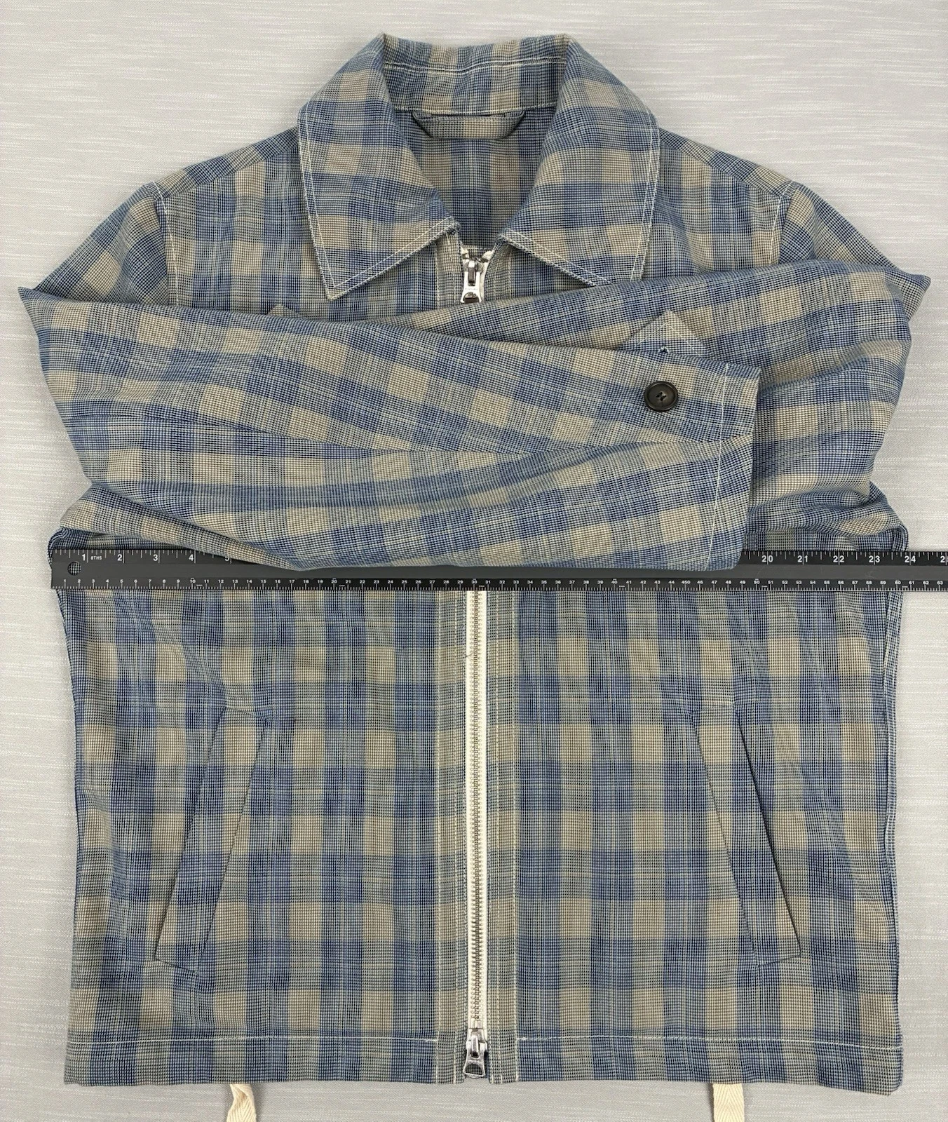 Acne Studios Plaid Jacket Blue & Taupe Two-Way Zipper Size 48 - product detail image 8
