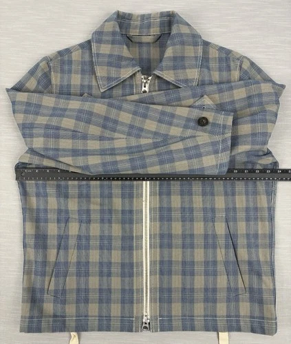 Acne Studios Plaid Jacket Blue & Taupe Two-Way Zipper Size 48 image 8