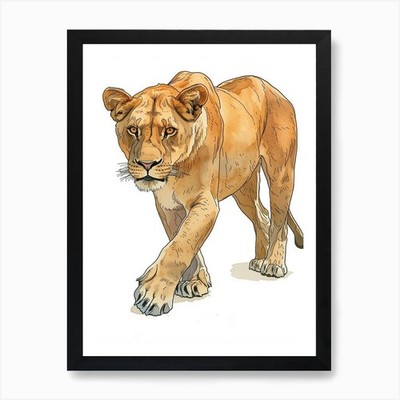 Barbary Löwin auf der Pirsch Clipar gerahmtes Wandbild Poster Leinwanddruck Bild