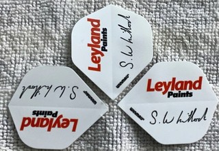 Rare set of Simon Whitlock sponsor by Leyland Paints dart flights