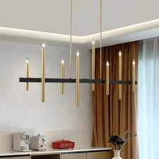 FTL Gold Linear Kitchen Island Chandelier,8-Lights Large Rectangle Pendant Light