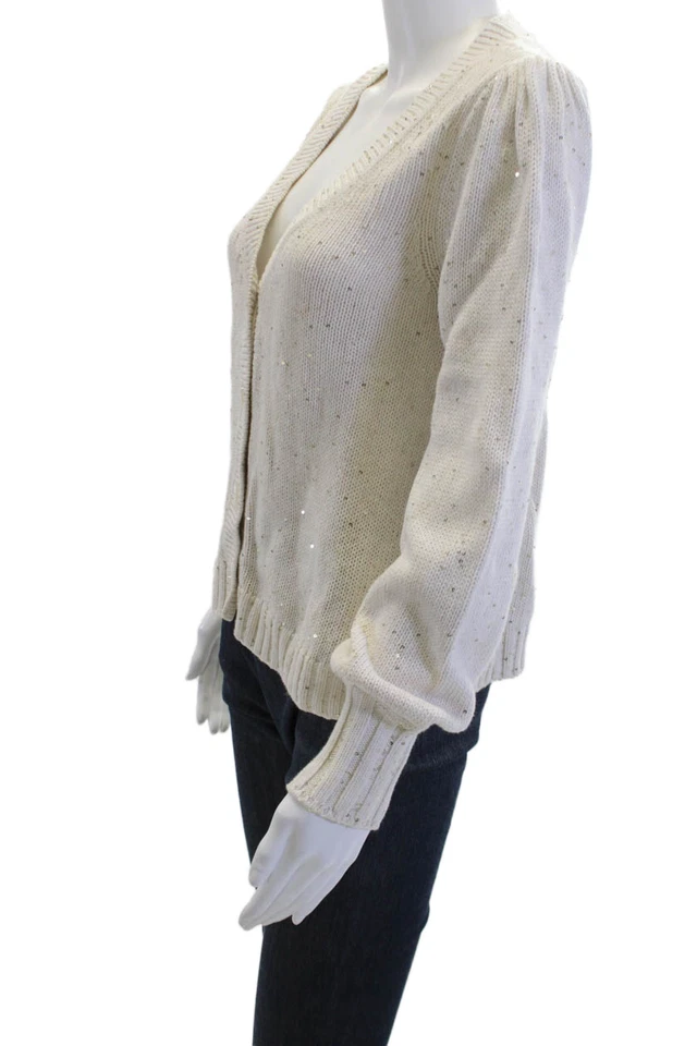 Generation Love Women Cardigan Beige V-Neck Button Long Sleeve Cotton Size M - Image 2 of 4
