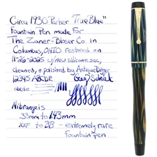 RARE CIRCA 1933 PARKER ZANER BLOSER LUCKY CURVE TRUE BLUE FOUNTAIN PEN RESTORED