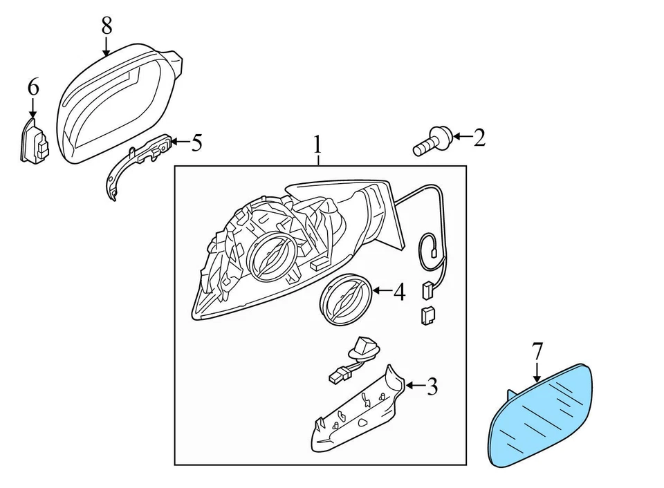 AUDI A5 QUATTRO 2008-2009 - Espejo retrovisor lateral izquierdo cristal (auto DIM) 8T0857535F Foto 3 de 4
