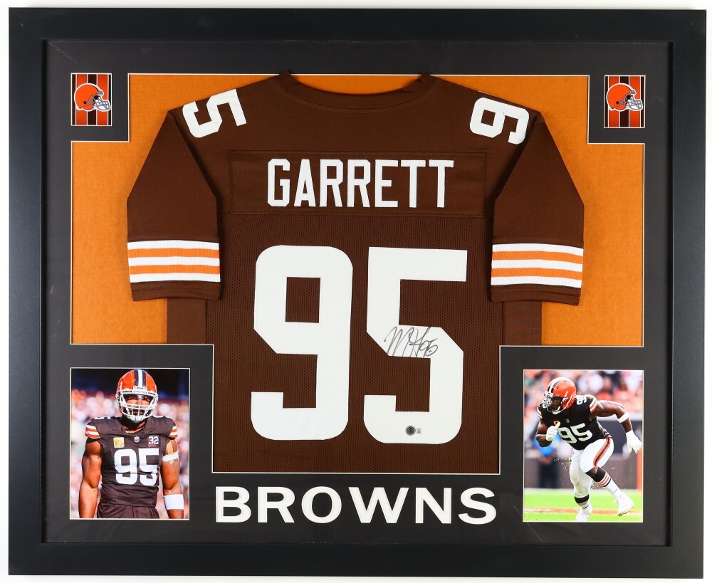 Myles Garrett Autographed Signed Cleveland Browns 35"x 43" Framed Jersey (Beckett) Def End 