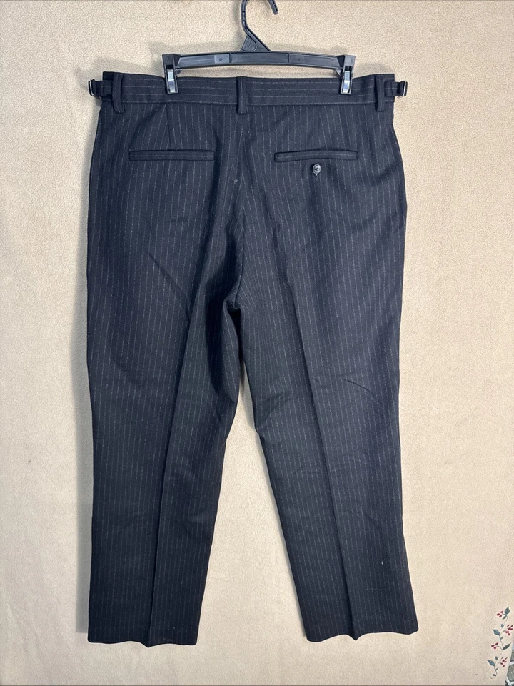 Men's Banana Republic FF Black Pants Side Adjuster 35x31 tag 34/32 Striped - Image 2 of 4