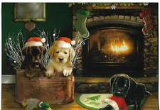 *NEW LEANIN TREE approx 6.75 x 4.75" Christmas Lab Puppies Dogs w/ENV