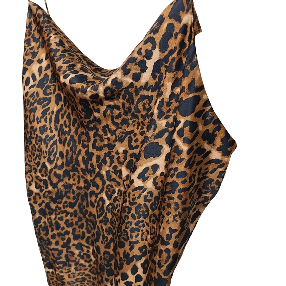 Camiseta sin mangas Cami NYC para mujer S marrón estampado de leopardo mezcla de seda camisola Foto 4 de 4