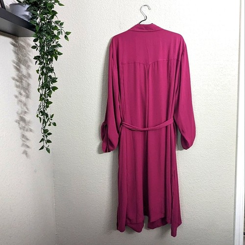 Torrid Lightweight Chiffon Drape Trench Coat Fuchsia 3/4 Sleeve Pockets Plus 5X - Picture 3 of 11