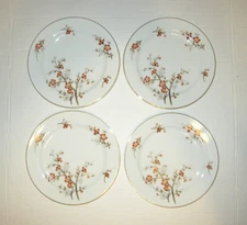 NORITAKE china Brenda 3064 Set of 4 Salad Plates 7-1/2" Gold Rim Floral EUC