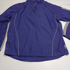 Majestic Cool Base Womens Lightweight Wind Jacket Purple 1/4 Zip Mock Neck L