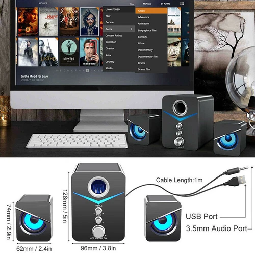 AUX Bluetooth USB Lautsprecher Bass Boxen für Laptop PC Computer Handy Schwarz - Bild 4 von 15