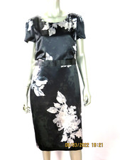 TAHARI SZ O Polyeste/Spandex Black/Pearl Sleek Sateen Lined Zippered Tunic Dress