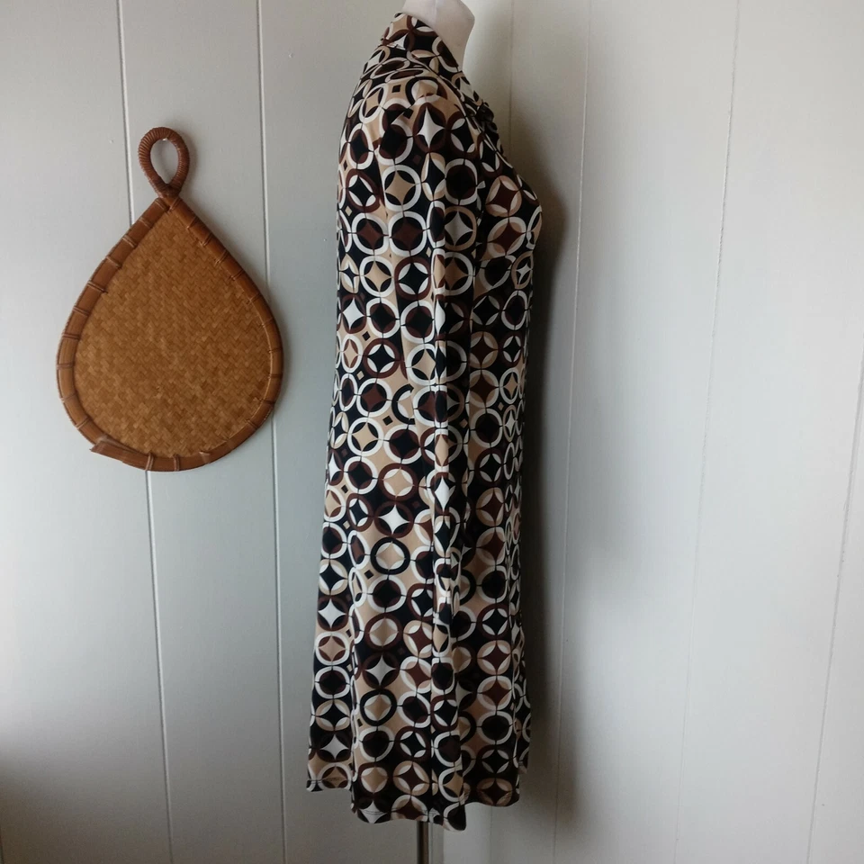 Vestido Teeze Me Talla M Botón Frontal Cambio Geométrico Manga Larga Años 70 Marrón Mod Y2k Foto 2 de 4
