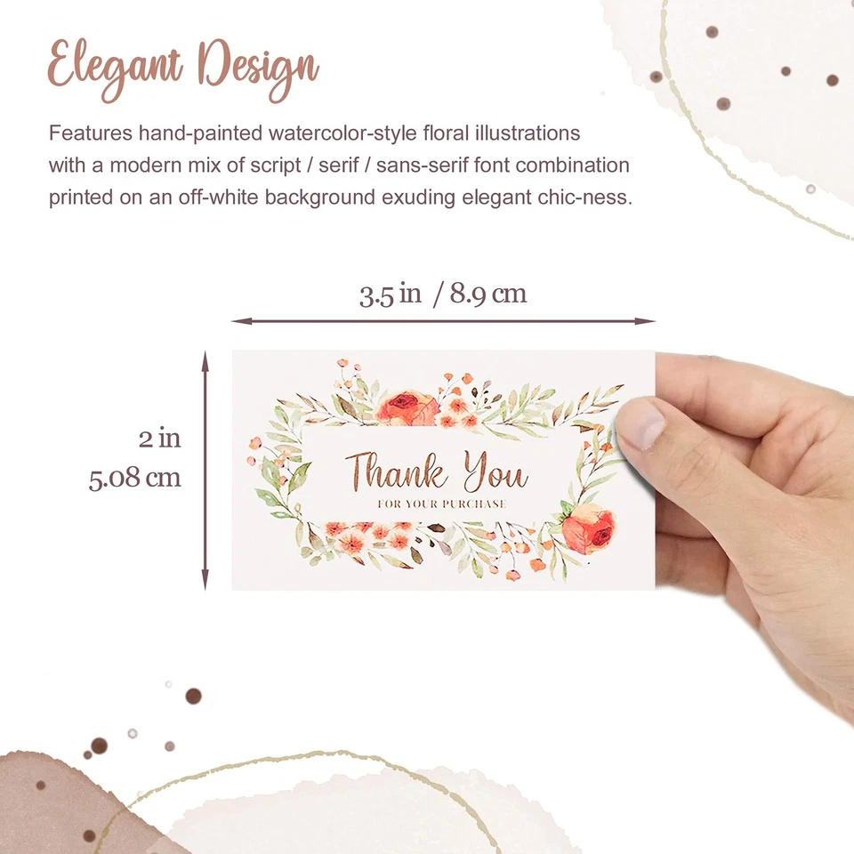 Paquete de 100 tarjetas de agradecimiento por su pedido florales tarjetas de agradecimiento por su compra. Foto 4 de 4