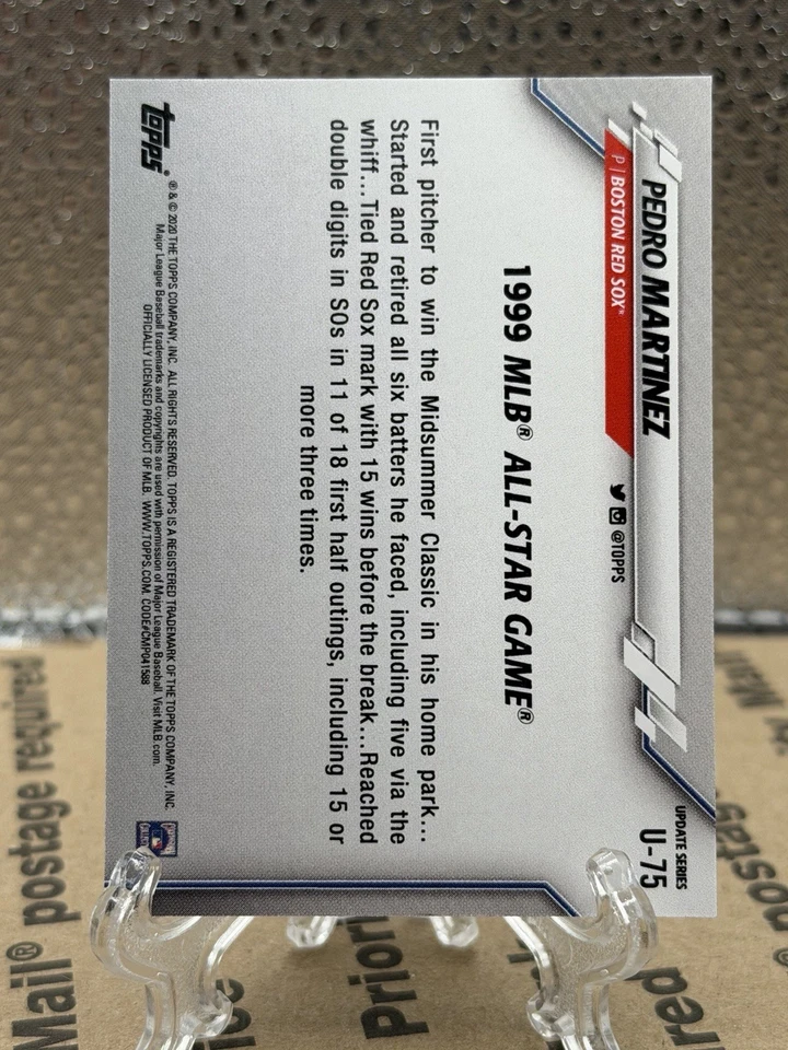 2020 Topps Update Blue Mini PEDRO MARTINEZ #U-75 SP 04/10 BOSTON RED SOX - Image 4 of 4