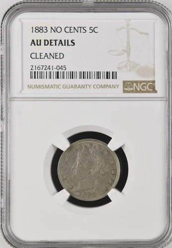 1883 No Cents Liberty V Nickel NGC AU Details