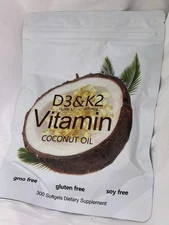 Vitamin D3 10000 iu Plus K2 (MK-7) 200 mcg, 300 Virgin Coconut Oil Softgels