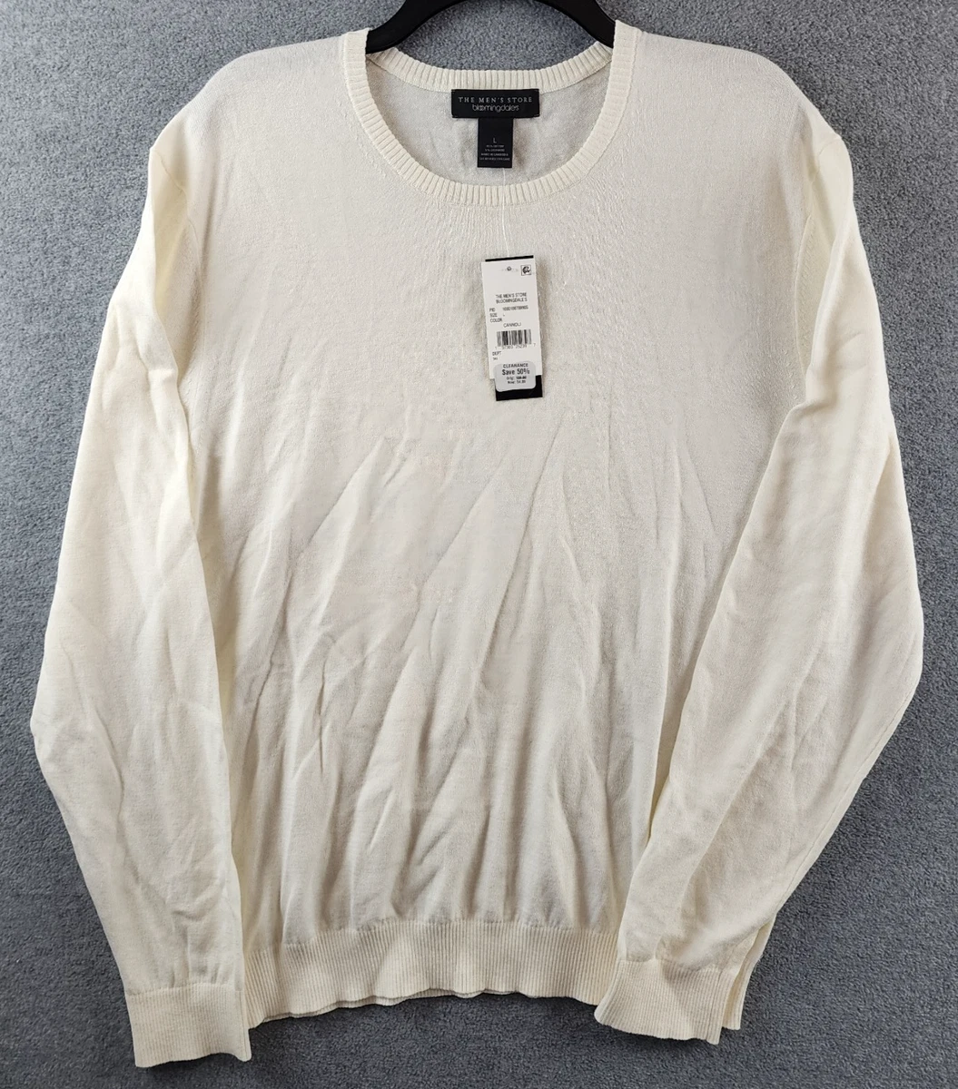 Pull Homme Bloomingdale's - Col Rond, Mélange Coton/acrylique/lin, Couleur Naturelle, Taille L, Neuf Avec étiquette