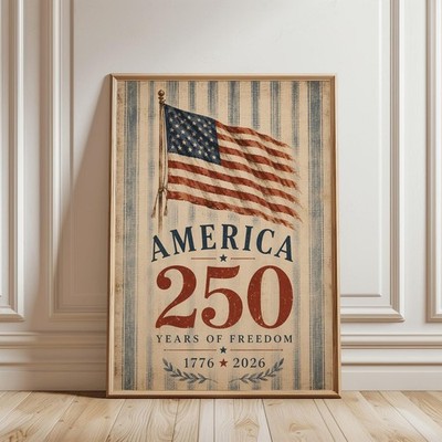 America 250 Poster, Vintage American Flag Wall Art, 1776-2026 Anniversary Print