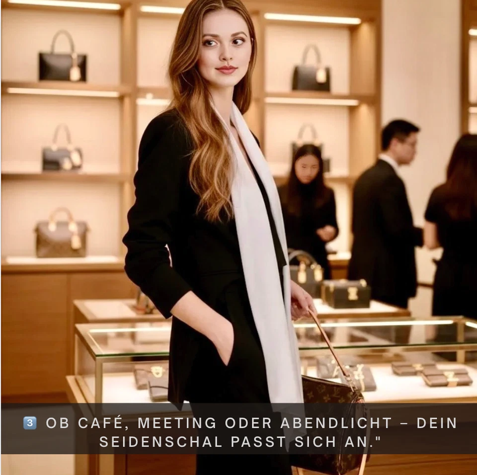 Halstuch 100% Seide Damen Stilvoll Hochzeit Seidentuch Damenschal grau Herbst - Bild 3 von 4