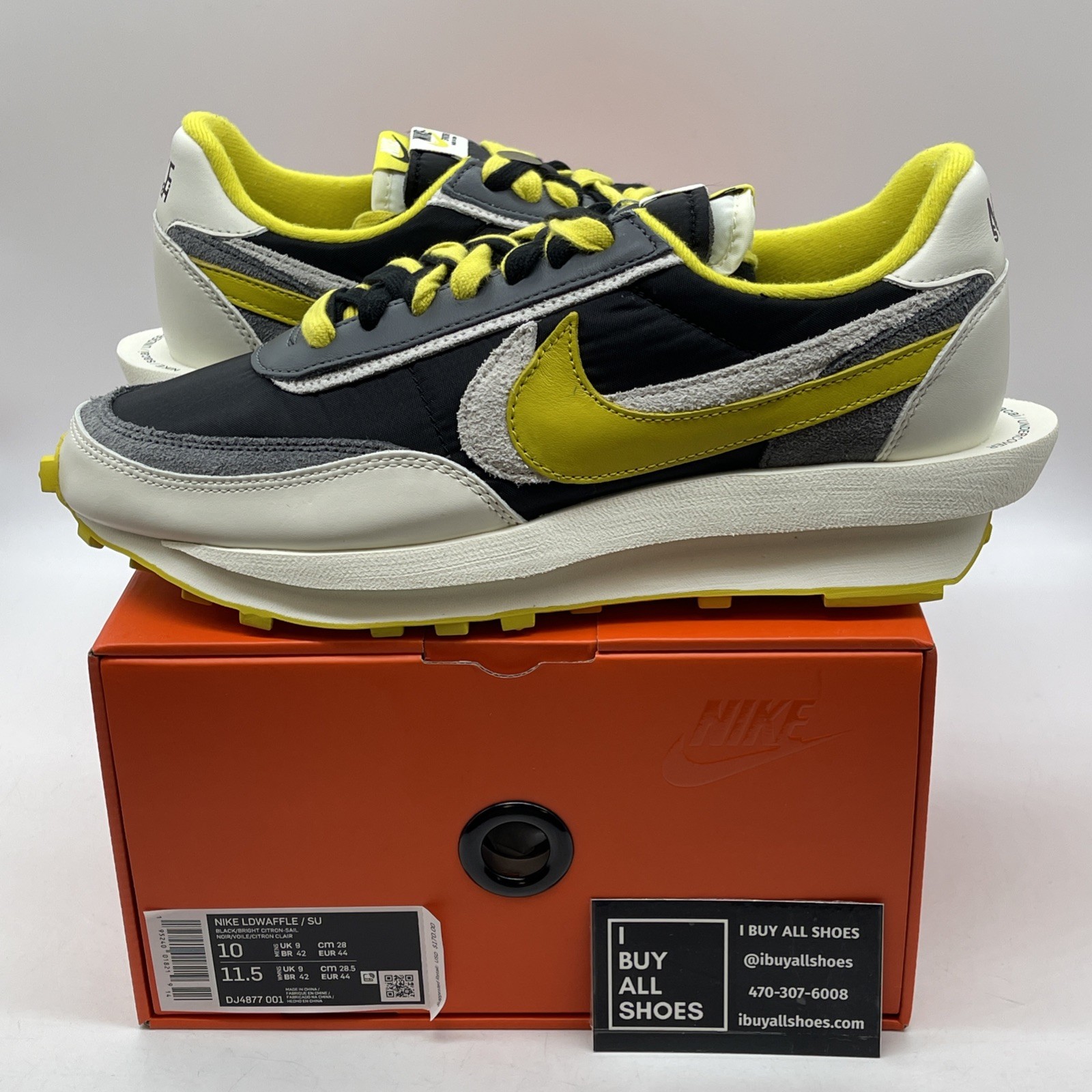 SACAI X NIKE Taglia 10 Nike sacai x Undercover x LDWaffle Bright Citron Suede (DJ4877 001)