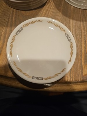 4 Syracuse China Restaurant Ware Snack Plate Gold Laurel Black Greek Key 5.5''