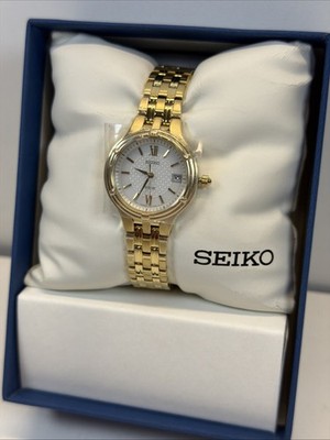 NEW Seiko Solar V187-0AA0 Women's Watch Gold Tone Bracelet Dial W/ Box