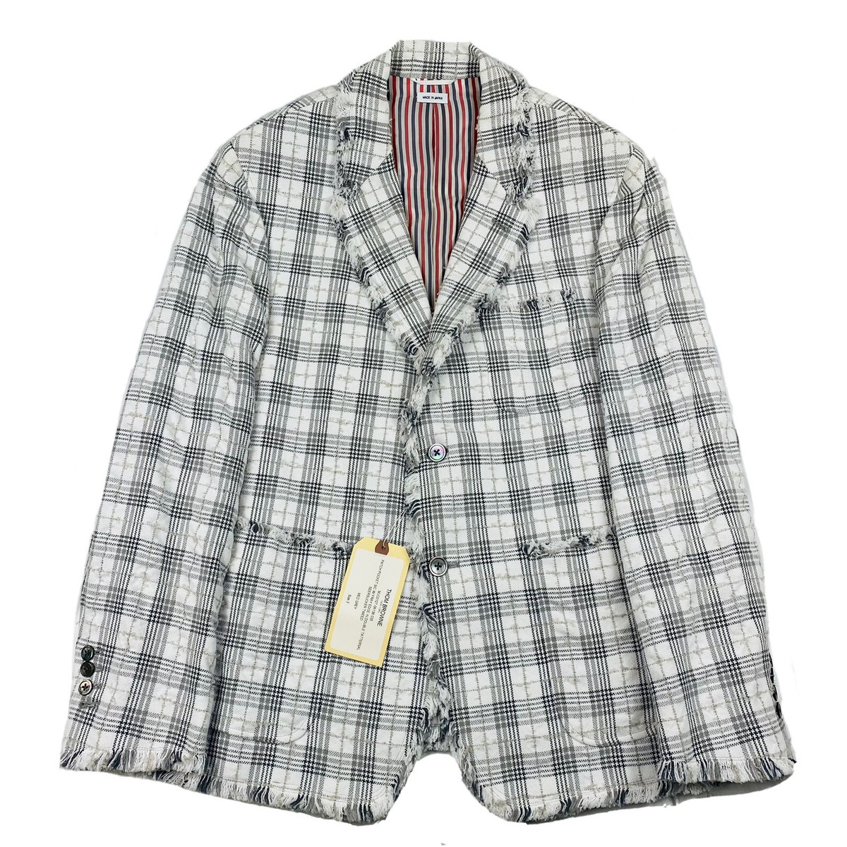 THOM BROWNE フード付きホワイトジャケット　120 Classic Loopback 4-Bar Zip Up Hoodie | Thom Browne