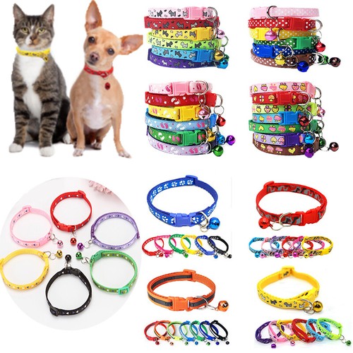 1pc Cat Dog Collar Bell Cartoon Print Neck Strap Polyester Adjustable Buckle ^ - Picture 1 of 50