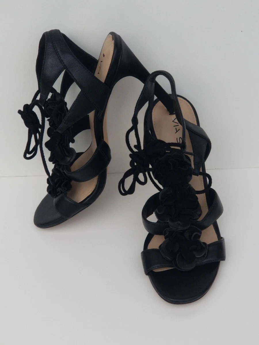 VIA SPIGA LEATHER DEEDEE ROSETTE LACE UP DRESS SANDALS HEELS sz 6M