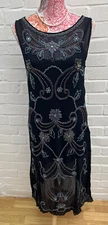True Decadence Beaded Dress UK 12 Navy Blue Gatsby Party Sleeveless 40’s Flapper