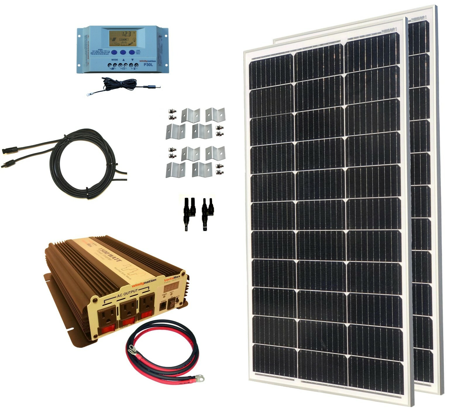 WindyNation 200 Watt Monocrystalline Solar Panel Kit for RV 