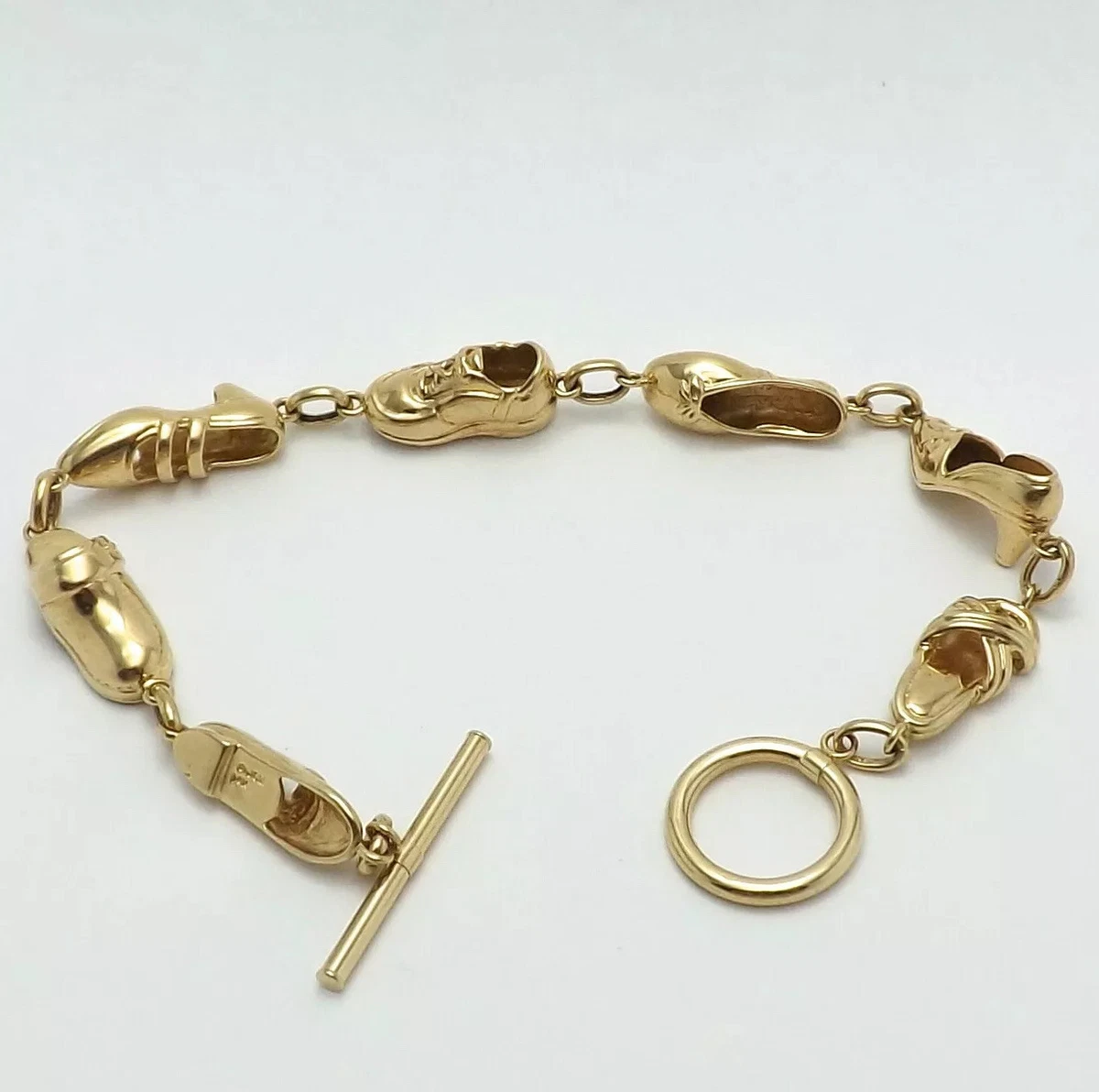 14k Gold JCM Jacmel Mauritius Shoe Fetish Charm Toggle Bracelet 14 Grams New