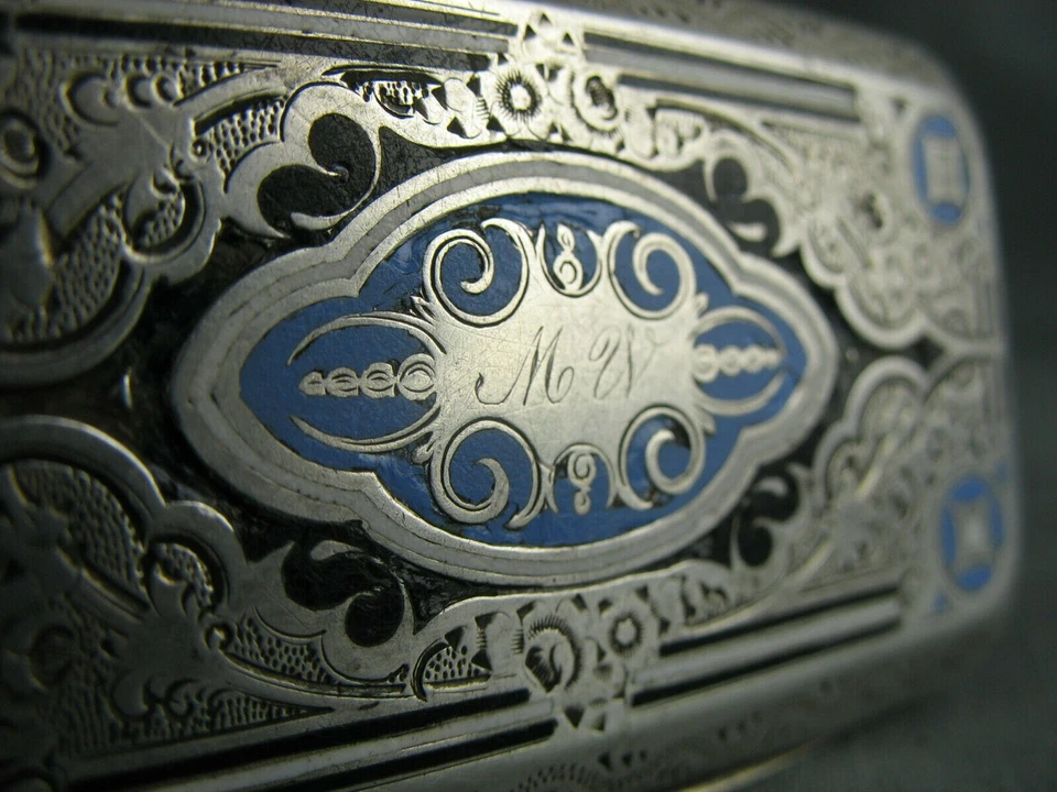 Antiguo estuche esmaltado Gran Francia 19 - Caja PLATA ESTERLINA * Napoleón III Foto 4 de 4