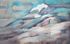 Impressionist oil painting mountain landscape signed