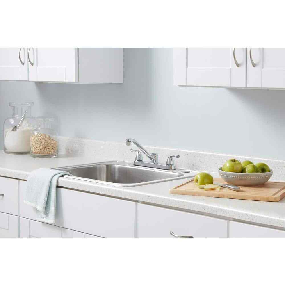 Glacier Bay Aragon Double-Handle Standard Kitchen Faucet In Polished Chrome With White Side Sprayer Hd67099 1a01