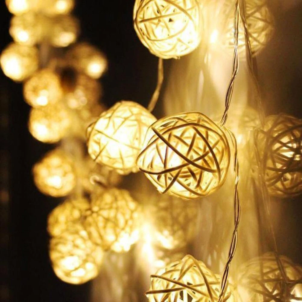 20Head Rattan Balls Battery Box Holiday Lights String LED Lights