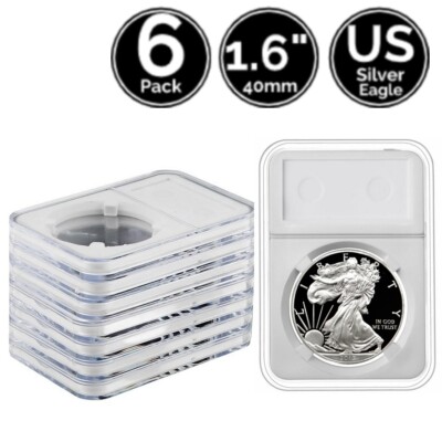 6 Pack 40mm Slab Coin Snap Holders US Silver Eagle / Flexible Variation Options